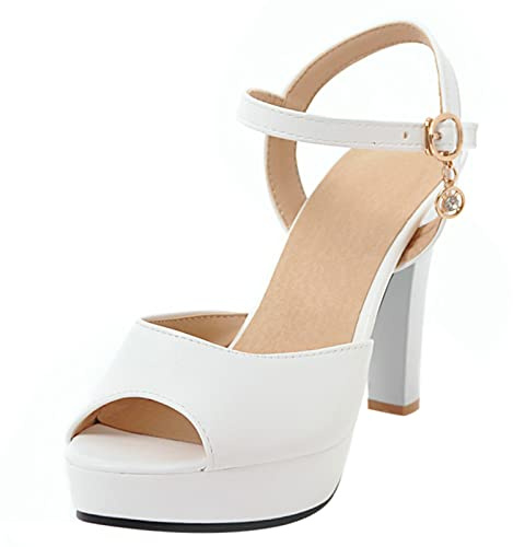 Bviennic Bride Sposa Peep Toe Tacco Alto Sandali Vestito Eleganti Festa Plateau Scarpe Con Cinturino Alla Caviglia Bianco Numero 36 Eu