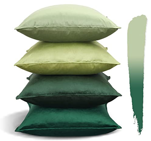 JOTOM Samt Kissenbezug 45x45 cm 4er Set Farbverlauf Serie Dekorative Dekokissen Sofakissen Kissenhülle für Bett Sofa Schlafzimmer Wohnzimmer Balkon (45x45cm, Grüne Serie)