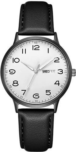 CIVO Armbanduhr Damen Runden Schwarz Lederarmband Analog Damenuhr mit Woche Datum Wasserdicht Leuchtend Quarz Uhr Damen Minimalistisch Designer Uhr Geschenke für Frauen