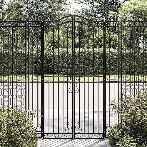 Homgoday Puerta de jardín de Hierro Forjado Negro 121x8x180 cm, Puerta de Jardín Cancela Barrera Valla Verja Patio Entrada Exterior Cerca