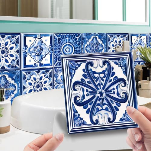 HORIWE Fliesenaufkleber Marokko Wandfliese Aufkleber 24 Stück Selbstklebende Tapete Fliesensticker Fliesen Wasserdicht Wandaufkleber für Küche,Bäder,Schrank,Möbel,Tisch…