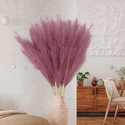 Ziamzra 6 piezas grandes Pampa secas marrón rojizo 110 cm artificiales decorativas pampas secas decoración plumas naturales boho arreglos flores secas ramo para salón dormitorio casa boda, SYD-294