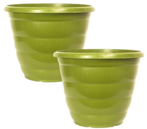 Fyne-Finds Set of 2 Plastic Bumble Green Beehive Plant Pots 30cm, 12inch Garden Outdoor 9.5L Gloss Planter