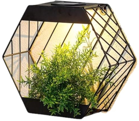 DIVAS SPIRITUAL Macetero hexagonal de pared, luz solar para jardín al aire libre, iluminación decorativa