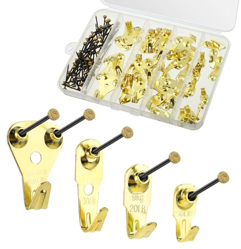 120Pcs Picture Hooks Heavy Duty Picture Hanging Kit Hooks Picture Frame Hangers with Nails for Hard Walls Photos Frames Mirrors Wooden Wall Painting Clock Bags Clothes