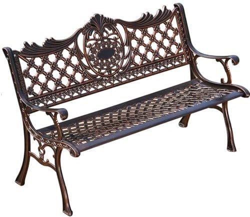 AutmDizyne Outdoor-Gartenbank aus Aluminium, 2-Sitzer, Terrasse, Veranda, Bank, lichtbeständig, wetterfest, Veranda, Weg, Stuhl, mit Rückenlehne und Armlehnen, Bank für Terrasse, Rasen, Pool, Balkon,