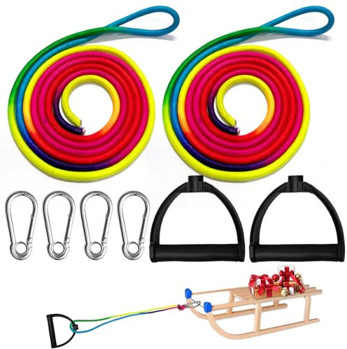 JEONDFG 2er Set Schlittenseil mit Karabiner,Schlitten Leine,Schlittenleine mit Griff,Schlitten Seil,Schlitten Zugseil,Schlittenseil Mit Griff,Schnur für Schlitten,Schlittenseil (Regenbogen)