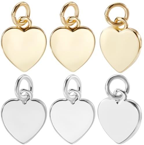 Beebeecraft 1 Box 20 Stück Liebesherz Anhänger 12mm Flaches Herz charms | 18 Karat Gold & 925 Sterling Silber Plattiert Herzförmige AnhängerMit Biegeringen Zum Valentinstag Halsketten Ohrringe