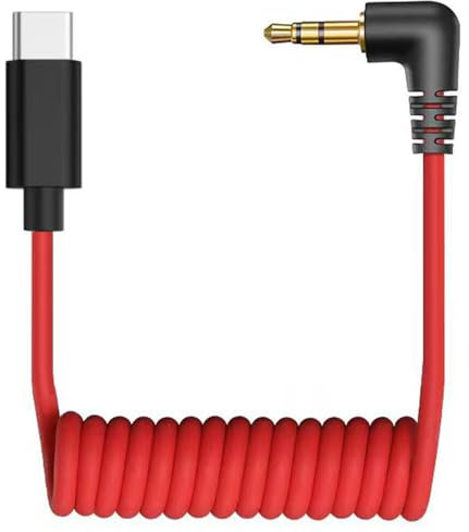 TIEDXIOY USB C to 3.5mm TRS Microphone Patch Cable Audio Coiled Cable, Mic Cord Compatible with Rode SC7, VideoMic, VideoMicro Go, Lark M1, BOYA & Other External Mic for iphone/Smartphone-1FT