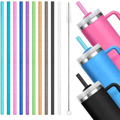 AUAUY 10 Stück Farbe Ersatz Strohhalme für Stanley 40 oz 30 oz Tumbler, Tumbler-Trinkhalme mit Reinigungsbürste, Wiederverwendbaren Glitter Strohhalme für Stanley Cup Zubehör