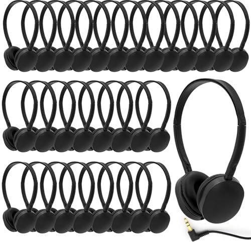 NANONAN 30 Pack Kids Headphones Bulk for School, Wired Kids Classroom Headphones Adjustable with 3.5 mm Jack for School Library Students Children Teens