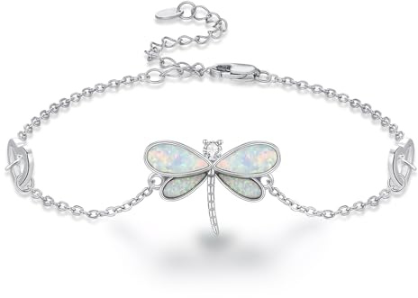 OHAYOO Opal Libelle Armband 925 Sterling Silber Libelle Anhänger Armband Opal Libelle Schmuck Weihnachten Geschenke für Frauen Mädchen Kinder