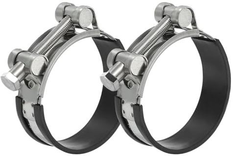 PATIKIL 74-79mm T-Bolt Hose Clamp, 2 Pack Rubber Cushioned Intake Intercooler Pipe Tube Clamps 304 Stainless Steel Radiator Hose Clamp for 2.91-3.11 Pipe