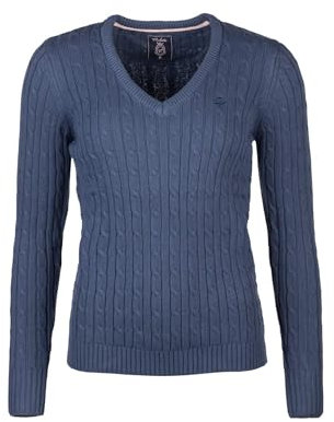 Ladies V Neck Cable Knit Jumper Womens Chunky Knitted Jumper Pullover Sweater (UK, Numeric, 14, Regular, Regular, Mid Navy)