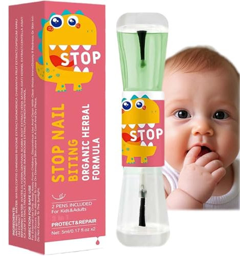 Stop Nail Biting & Thumb Sucking for Kids & Adults – Bitter Nail Varnish with Dual Ends! Green bitter tip discourages biting, colorless end nourishes nails. Safe, washable, and effective for all ages