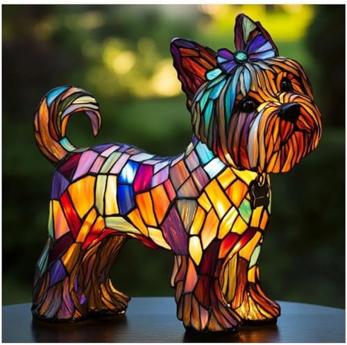 Schnauzer-Lampe, Hund Serie Kunst Nachtlicht, gebeizt Harz Tischplatte Nachtlicht, niedliche Haustier Hunde Themed LED-Tischlampen, Vintage Tier Home Decor für jeden Anlass(Style-A)