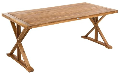 Beliani Garden Dining Table Rectangular 90 cm 180 cm Acacia Wood Oiled Finish Brown Water Resistant, Calabritto