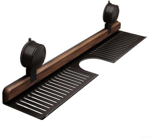 Sileduove Étagère de salle de bain en alliage d'aluminium à ventouse murale avec motif grain de bois