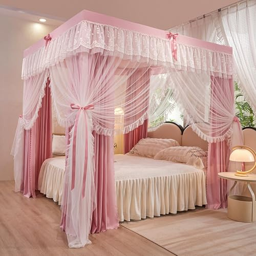 Betthimmel mit vier Ecken, leichtes und tragbares Betthimmel für Mädchen, ideal für Schlafzimmer, Terrassen und Hängematten