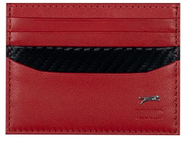 JAGUAR Slim Leather Credit Card Holder, 8 Compartments, Red