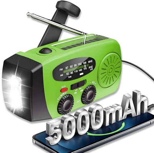 ZDAGELD Hand Crank Solar Radio, 5000mAh Emergency Radio Wind Up Power Bank with AM/FM/NOAA Weather, SOS Alarm, LED Torch for Camping, Hiking, Home Survival & Outdoor Emergencies(Green)
