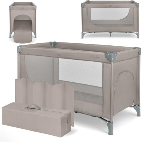KikkaBoo Reisebett Baby SO Gifted 2026, Kinderreisebett 120x60 cm, bis 15 kg, Faltbar & Kompakt, Tragbar mit Transporttasche, Zusammenklappbar für Reise & Urlaub, Beige, Cot