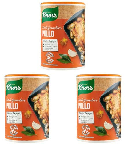 Knorr Brodo Granulare Pollo - Brodo di Pollo Pronto, Ricco di Sapore, con Verdure da Agricoltura Sostenibile, Senza Glutine, Lattosio e Conservanti, -30%* Plastica (Confezione da 3)