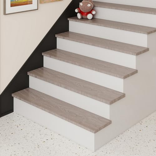 neu.holz Treppenstufen Verkleidung Bunschoten 2er Set Treppenverkleidung zum Kleben 120 x 32 x 4,6 cm mit Treppenkantenprofil PVC Treppenbelag Ash Grey