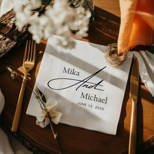 Personalisierte Cocktail-Servietten, Hochzeit, individuelle Servietten, Cheer Mr Mrs Name, Paar, Jahrestag, Party, Initialen, Getränkebar, Empfang, Cocktail, Mittagessen, Abendessen (50 Stück)