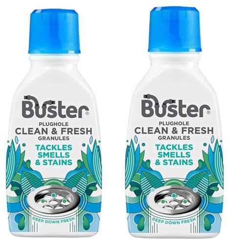 2 x Buster Plughole Clean & Fresh Granules 300g – Fresh Eucalyptus Scent, Drain Cleaner & Deodoriser for Sinks, Washing Machine & Dishwasher, Removes Bad Smells & Residue Build-Up