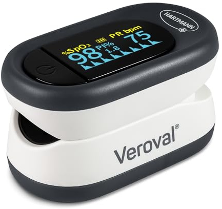 Veroval Pulsoximeter | 1 Stück, Sauerstoffsättigungsmessung, Pulsfrequenz und Infusionsindex, anpassbar und komfortabel