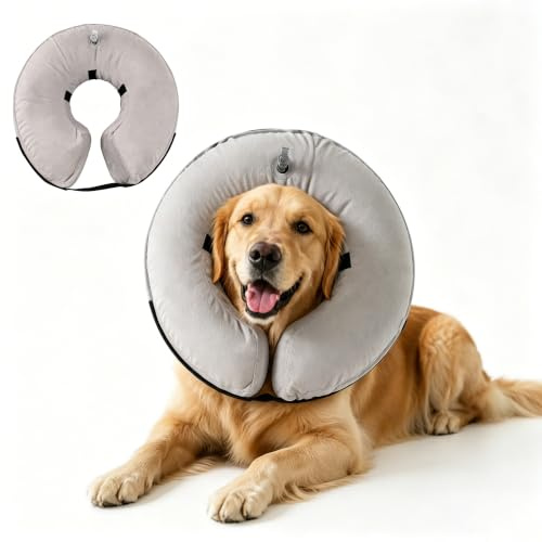 Aufblasbare Halskrause Hunde & Katzen Einstellbar Schutzkragen Hunde Grau L | Leckschutz Hund, Weich Einstellbar Hundekragen für Hund und Katze nach Operationen, Die Sicht Nicht Blockiert