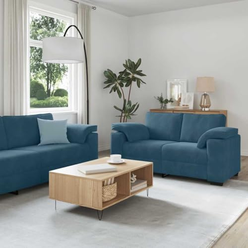 sephironlbb 2-teiliges Sofa-Set mit Kissen Blauer Samt 2-Sitzer 3-Sitzer Polstergarnitur Wohnzimmer Gästezimmer Lounge komfortable Couch