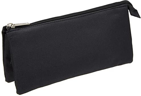 Clairefontaine 8490C Schlampermäppchen (Textil flach, 22 x 2 x 10cm, Lasche aus Metall, 3 Fächer) 1 Stück schwarz