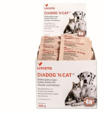 Livisto DiaDog`N Cat für Hunde und Katzen | 60er Pack | 60 x 5 g | Diätergänzungsfuttermittel für Hunde und Katzen | Kautablette zur Linderung akuter Resorptionsstörungen des Darms