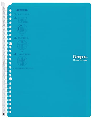 Kokuyo Campus Smart Ring Binder Notebooks, B5 Size, 60 Sheet Capacity, 26 Holes, Come with 10 Campus Loose-Leaf Paper, Perfect for Meeting, Classes and Note-Taking, Turquoise, Japan Import
