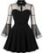 Wellwits Women's Keyhole Mesh Bell Long Sleeve Knee Swing Cocktail Dress L Black