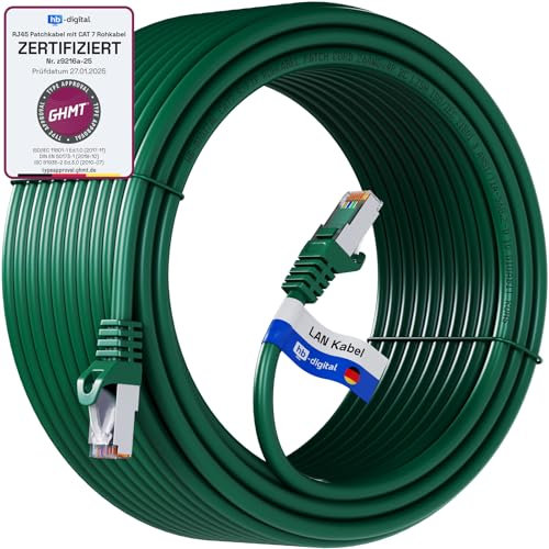 HB-DIGITAL 10m LAN Kabel RJ45 Patchkabel mit CAT 7 Rohkabel S/FTP - GHMT zertifiziert - 10 Gigabit Ethernet Netzwerkkabel Kupfer Profi PiMF für Patchpanel Switch PC Router - Grün