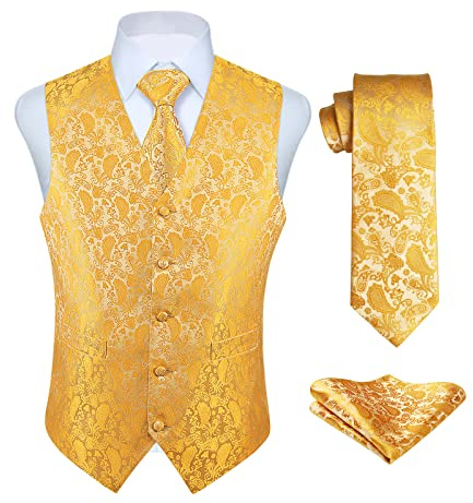 Enlision Anzugweste Herren Hochzeit Paisley Weste und Krawatte Einstecktuch Party Floral Jacquard Anzug Weste Set
