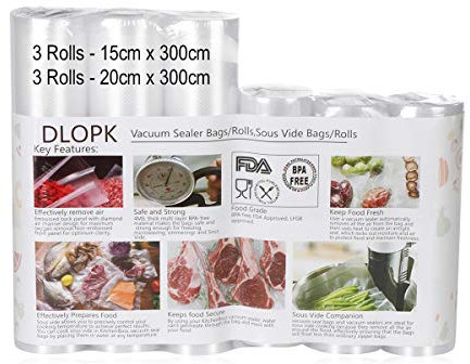 Bolsas Vacio Alimentos,DLOPK Bolsas Envasar al Vacio Alimentos 6 Rollos 15x300cm y 20x300cm Bolsas Profesional para envasadora al vacio la Conservación,Sous Vide Cocina, Rollos envasadora al vacio