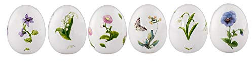 H.Bauer jun. kleine weiße Porzellan Deko Eier - Bunte Motiv-Eier mit Blumen Bedruckt 7.2 x 5.6 cm zum Aufstellen - 6-teilig - für Oster- oder Frühlingsdeko