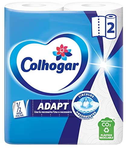 Colhogar Adapt x2 - Papel Cocina - Rollos de Papel para Cocina - Con precorte de media hoja - Paquete con 2 Rollos