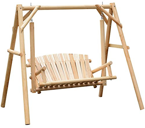 Outsunny Outdoor 2 Seater Swing Chair Larch Wood Garden Swing Seat Porch Hammock Bench Lounger