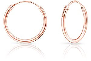 Rose Gold Sleepers Earrings for Women - 925 Sterling Silver 18K Rose Gold Plated Earrings for Women/Girls - Small Hoops 14 mm - Hypoallergenic and Nickel Free Huggies Style - Thicknes 1.2 mm