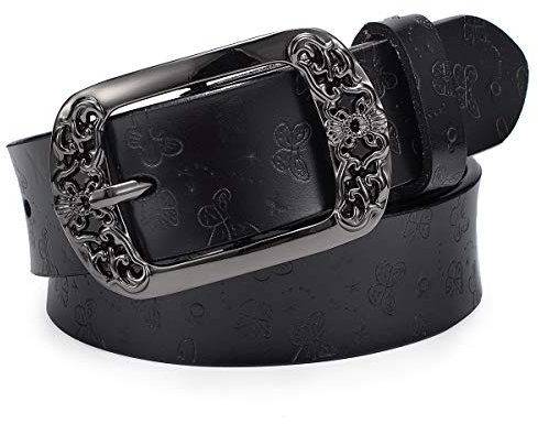 McFanBe Damen Ledergürtel für Damen Mädchen Hosen Jeans Taille unter 48 Zoll (A:schwarz, XXL:133cm(Taillenumfang passen 107-118cm))
