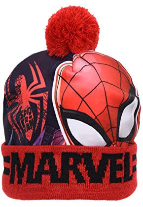Marvel Spiderman-Avengers Mütze, Schal und Handschuh-Set für Jungen, 4-8 Jahre, Rot/Blau, Cartoon-Muster, Winter