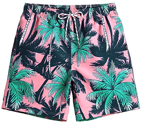 maamgic Homme Short de Bain Maillot Classique Design Tropical pour Vacances Voyage en Eté sur la Plage Rose Noix de Coco M