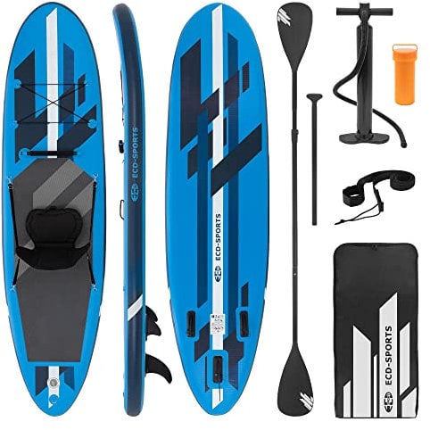 ECD Germany Aufblasbares Stand Up Paddle Board Kajak Sitz | 320 x 82 x 15 cm | Blau | PVC | bis 120kg | inkl. Pumpe Tragetasche Zubehör | SUP Board Paddling Board Paddelboard Surfboard Sitzfunktion