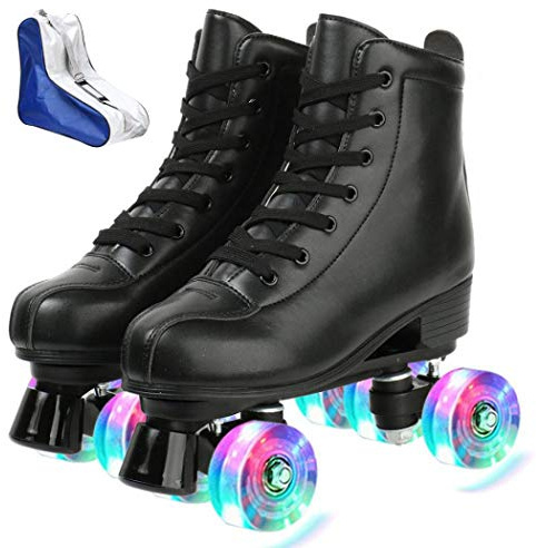 XUDREZ Roller Skate Shoes for Women Men PU Leather High-top Double-Row Roller Skates for Beginner, Professional Indoor Outdoor Roller Skates with Shoes Bag (Flash Wheel,38)