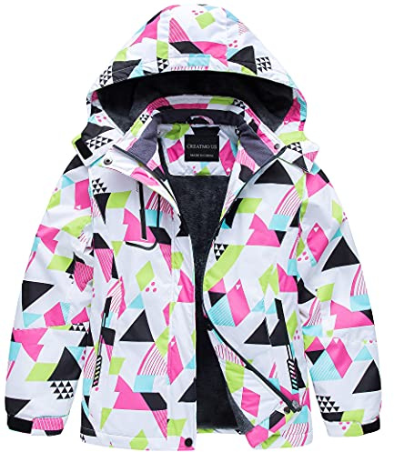 CREATMO US Girls' Waterproof Windproof Outdoor Warm Snowboard Ski Jacket Geometry 10/12